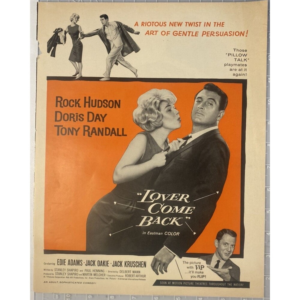 Rock Hudson & Doris Day "Lover Come Back" Print Ad Circa '61 Tony Randall
